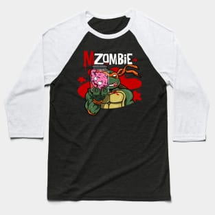 Funny Zombie Ninja Scary Zombie Eating Brains Cartoon Baseball T-Shirt